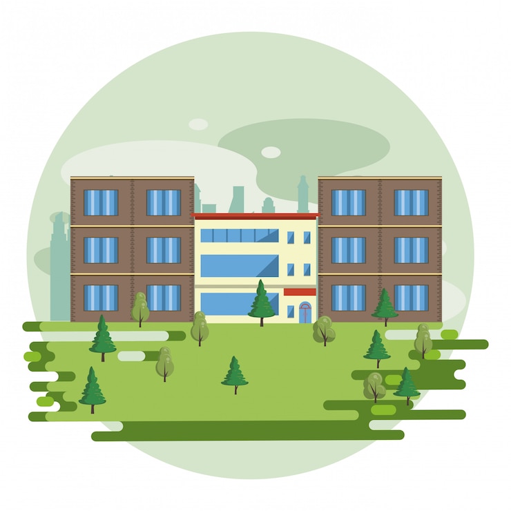 Vector gratuito edificios urbanos con paisajes urbanos
