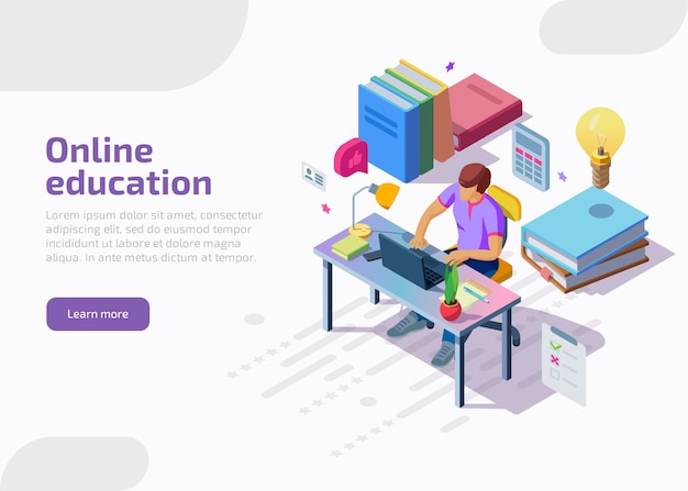 Educación a distancia en línea isométrica, formación, cursos.