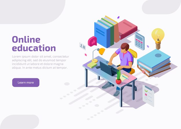 Educación a distancia en línea isométrica, formación, cursos.