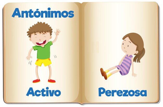 Educación del idioma español Ilustración de dibujos animados activos y perezosos