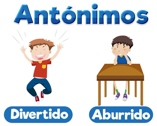 Educación del idioma español Tarjetas de imágenes divertidas y aburridas