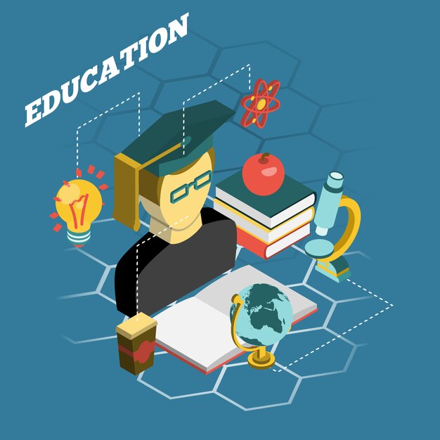 Educación lectura concepto isométrico banner
