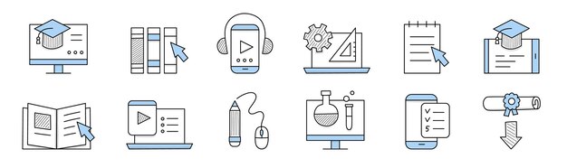 Educación en línea doodle iconos elementos aislados