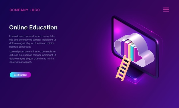Educación en línea o concepto isométrico de biblioteca