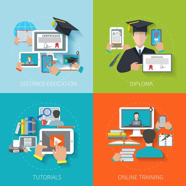 Educación en línea plana