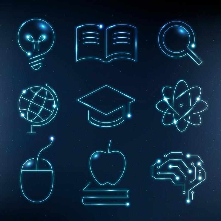 Vector gratuito educación tecnología azul iconos vector conjunto gráfico digital y científico