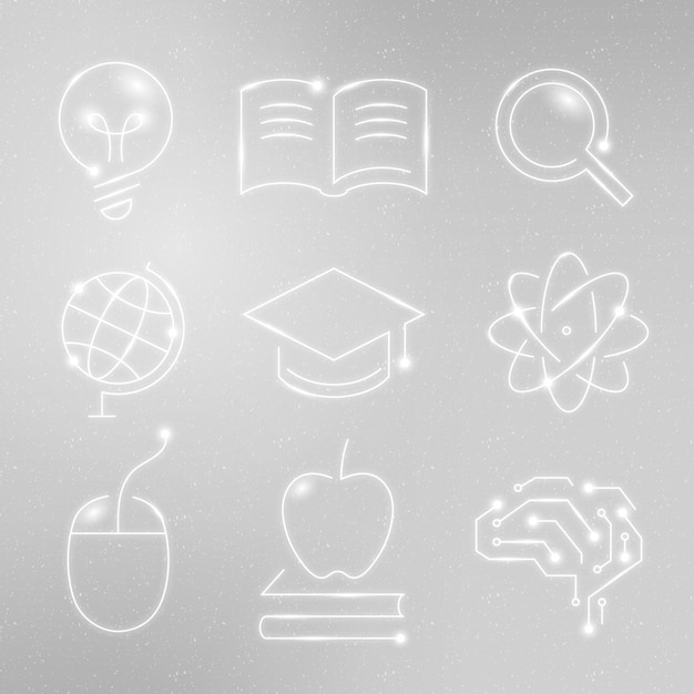 Educación, tecnología, blanco, iconos, vector, digital, y, ciencia, gráfico, colección