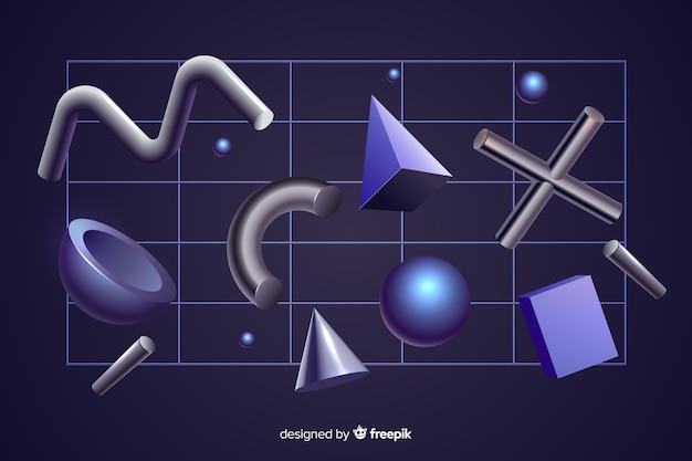 Efecto 3d de formas geométricas antigravedad sobre fondo negro