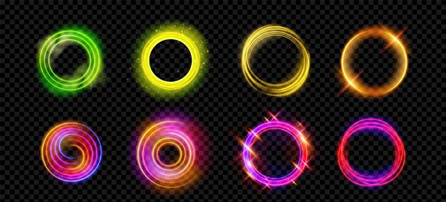 Efecto de brillo de luz de neón en un anillo de halo mágico abstracto