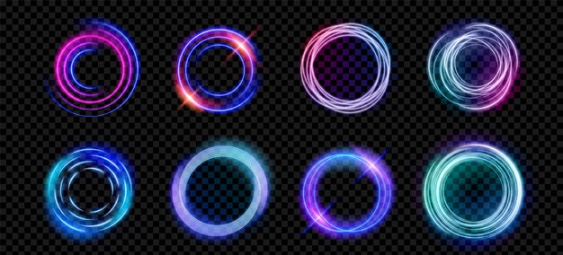 Efecto de brillo de luz de neón en un anillo de halo mágico abstracto