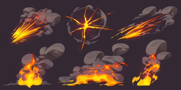 Efecto de juego de fuego de dibujos animados con vector de nube de humo