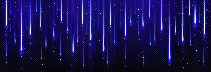 Vector gratuito efecto de luz azul realista de lluvia de meteoritos en el cielo