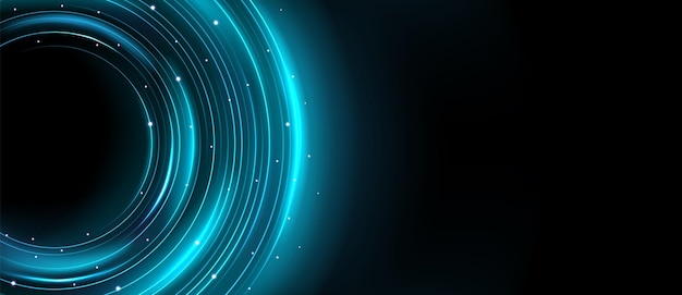 Efecto de luz de neón del anillo del planeta azul con brillo de línea circular Giro de energía digital con expansión de llamarada mágica Ilustración de vector de órbita de curva espacial Elemento de galaxia abstracta marco de forma de disco circular