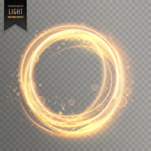 efecto de luz transparente con destellos dorados circulares