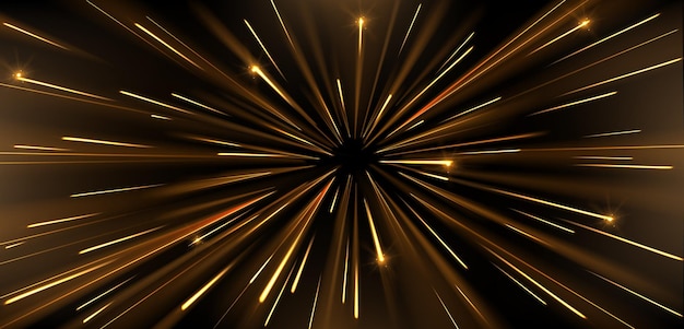 Efecto de luz de velocidad con líneas doradas brillantes