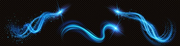 Efecto de luz de vórtice mágico en espiral con vector de brillo Energía de neón remolino de llamarada con partícula de brillo Movimiento de velocidad brillante Curva abstracta transparente Rayo de energía luminoso volador futurista con brillo