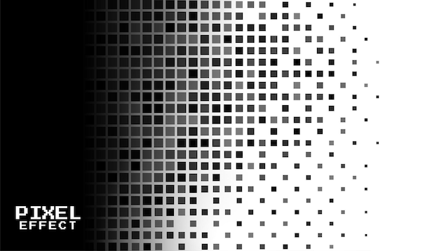 Efecto de píxel geométrico negro abstracto en banner blanco