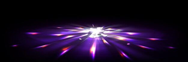Efecto de reflejo de luz realista en la superficie del diamante Ilustración vectorial de la superposición de la llamarada de cristal en la refracción del rayo solar de fondo negro a través de la ilusión óptica de gradiente de color del arco iris de la lente de vidrio