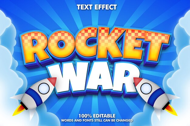 Efecto de texto 3d moderno con cohete para banner o título de juego