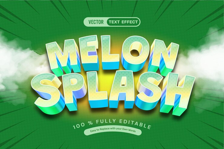 Vector gratuito efecto de texto 3d de salpicaduras de melón editable