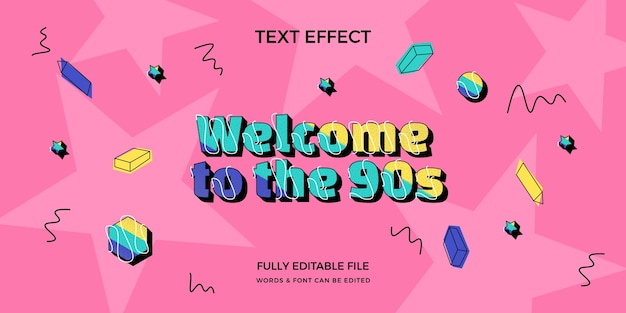 Vector gratuito efecto de texto de los 90