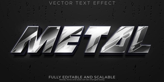 Efecto de texto de acero metálico cromo editable y estilo de texto plateado