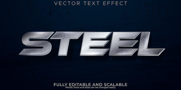 Vector gratuito efecto de texto de acero metálico editable estilo de texto brillante y elegante