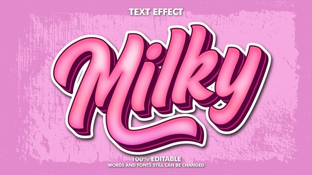 Efecto de texto adhesivo lechoso Efecto de texto retro rosa editable para marca