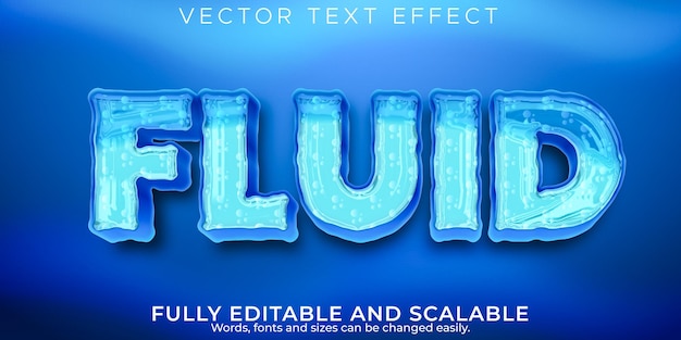 Efecto de texto de agua fluida, estilo de texto editable de agua y océano