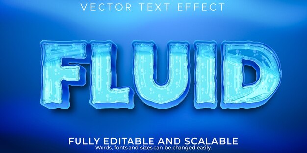 Efecto de texto de agua fluida, estilo de texto editable de agua y océano