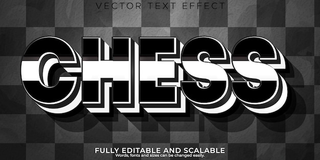 Vector gratuito efecto de texto de ajedrez estilo de texto en blanco y negro editable