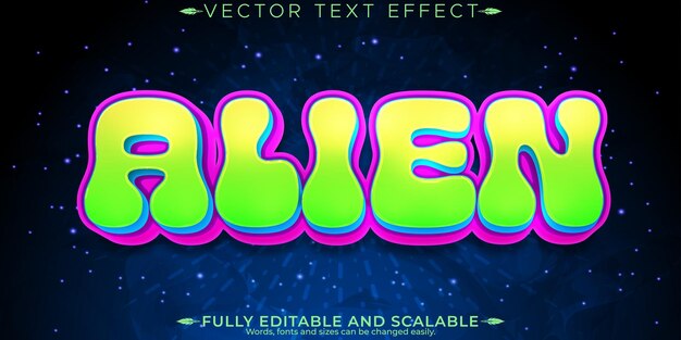 Efecto de texto alienígena de dibujos animados estilo de texto editable aterrador y malvado