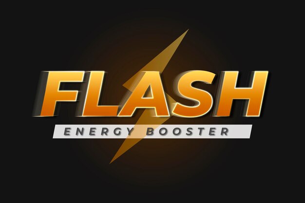 Efecto de texto amarillo de vector de maqueta de logotipo editable, palabras de refuerzo de energía de flash
