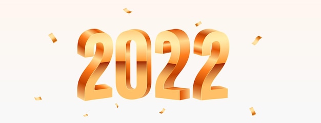 Efecto de texto de año nuevo 2022 dorado brillante 3d con confeti