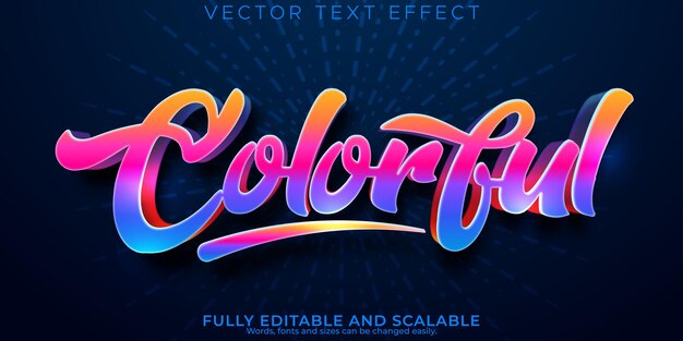 Efecto de texto de arco iris colorido estilo de fuente de tipografía de letras modernas editables