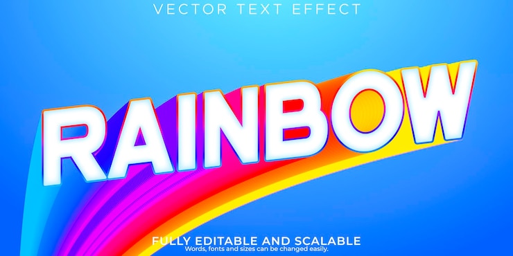 Vector gratuito efecto de texto de arco iris estilo de texto colorido y creativo editable