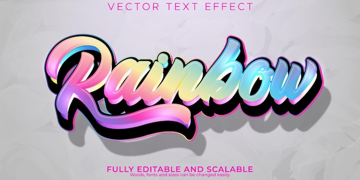 Vector gratuito efecto de texto de arco iris estilo de texto elegante y colorido editable