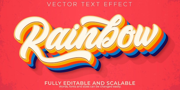 Efecto de texto de arco iris, estilo de texto vintage y script editable