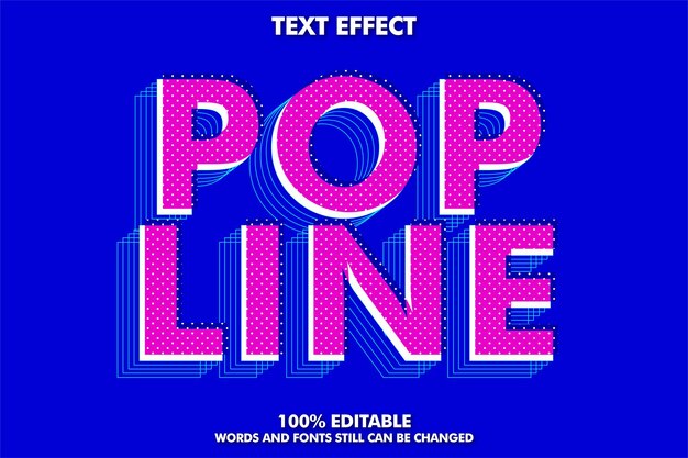 Efecto de texto de arte pop moderno con patrón de puntos y trazo en capas