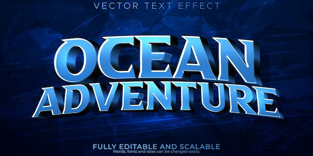 Vector gratuito efecto de texto de aventura oceánica estilo de texto azul y aguamarina editable