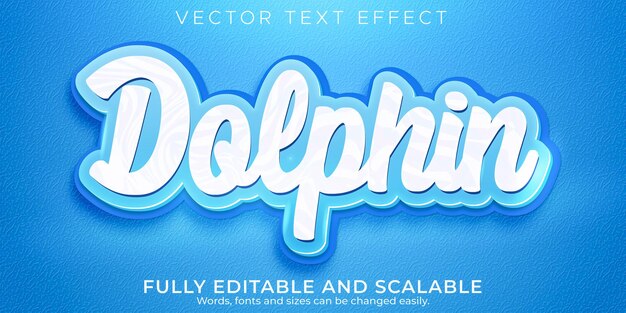Efecto de texto azul delfín estilo de texto editable de mar y agua