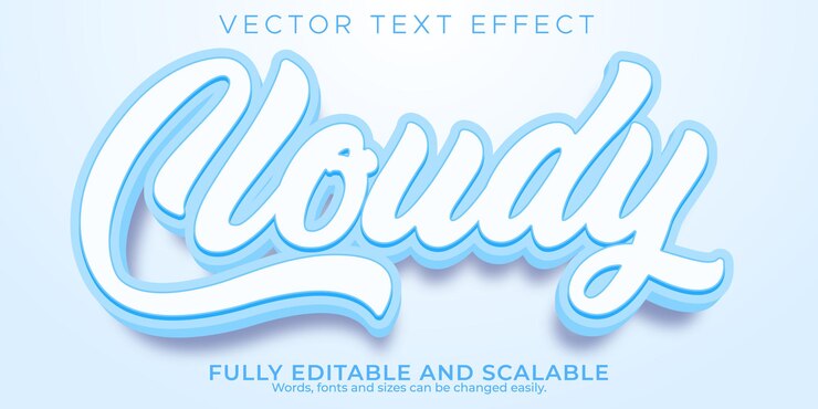 Vector gratuito efecto de texto azul nublado editable estilo de texto limpio y de verano