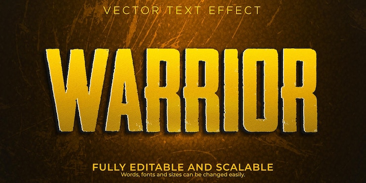 Vector gratuito efecto de texto de batalla de warror; estilo de texto de guerra y juegos editables