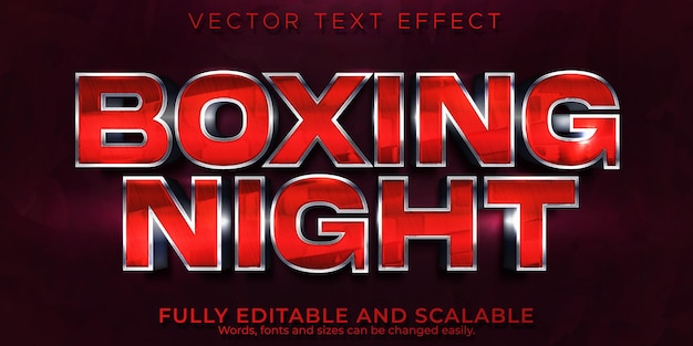 Efecto de texto boxing night, estilo de texto rojo y metálico editable