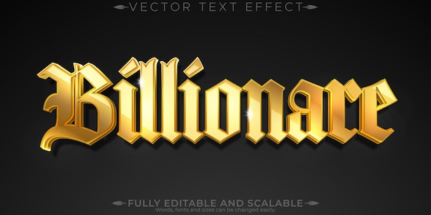 Efecto de texto de brillo de oro billonario estilo de texto real y brillante editable