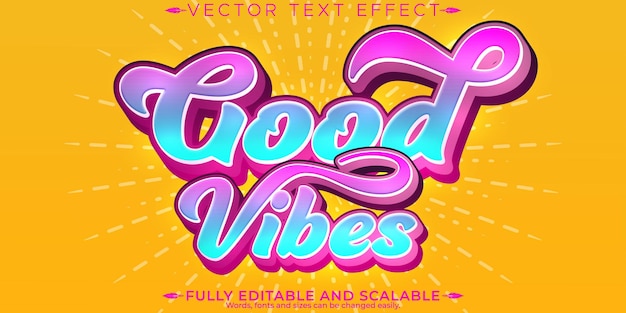 Vector gratuito efecto de texto de buenas vibraciones editable estilo de texto vintage y retro