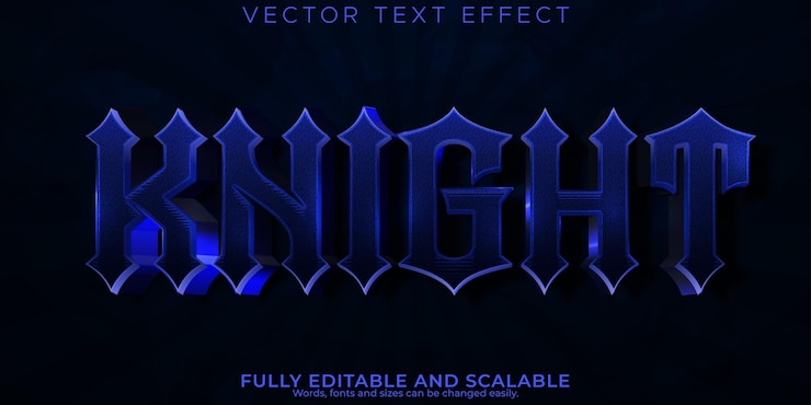Vector gratuito efecto de texto de caballero ejército editable y estilo de texto de poder