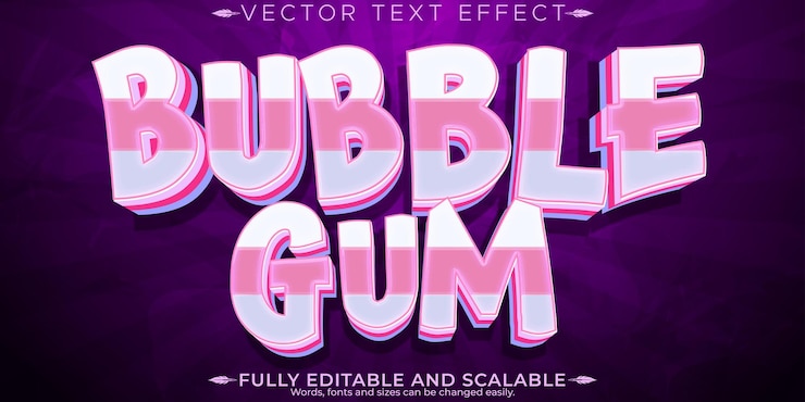 Vector gratuito efecto de texto de caramelo de chicle azúcar editable y estilo de texto dulce