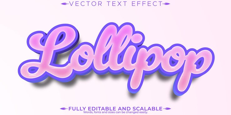 Vector gratuito efecto de texto de caramelo de piruleta azúcar editable y estilo de texto dulce
