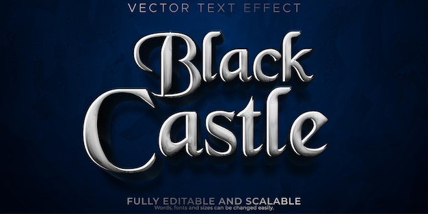 Vector gratuito efecto de texto de castillo negro estilo de texto de rey y caballero editable